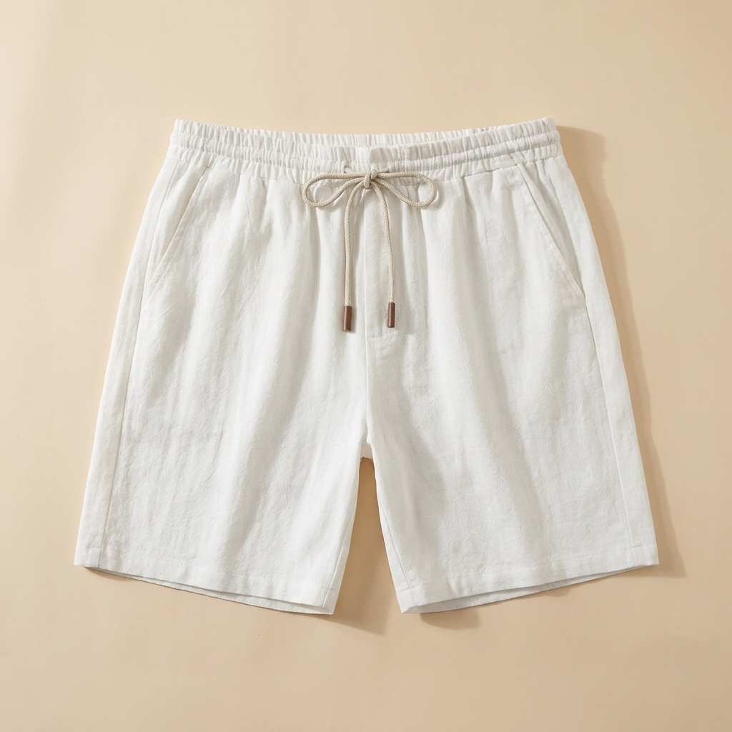 Talbot white linen drawstring shorts flat lay