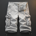 Wendell light gray cotton cargo shorts flat lay