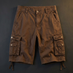 Wendell brown cotton cargo shorts flat lay