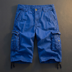 Wendell blue cotton cargo shorts flat lay