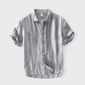 Montclair Linen Shirt in gray, men's short sleeve linen button up shirt, flat lay