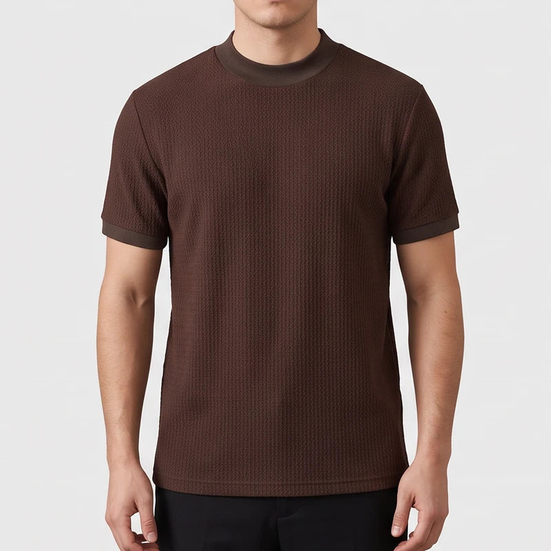 Brown knit shirt on an off-gray studio background - 2