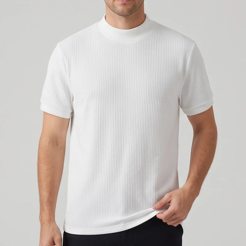 White knit shirt on an off-gray studio background - 2