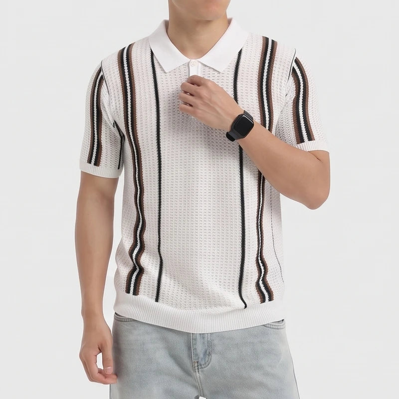 Coffee knitted polo on an off-gray studio background - 2