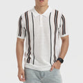 White knitted polo on an off-gray studio background
