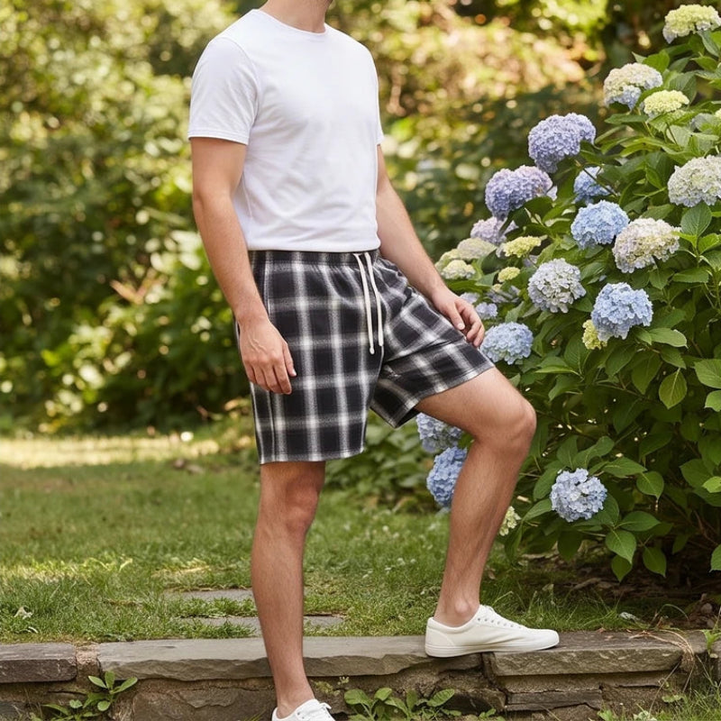Model wearing Black cotton shorts outdoors - 2