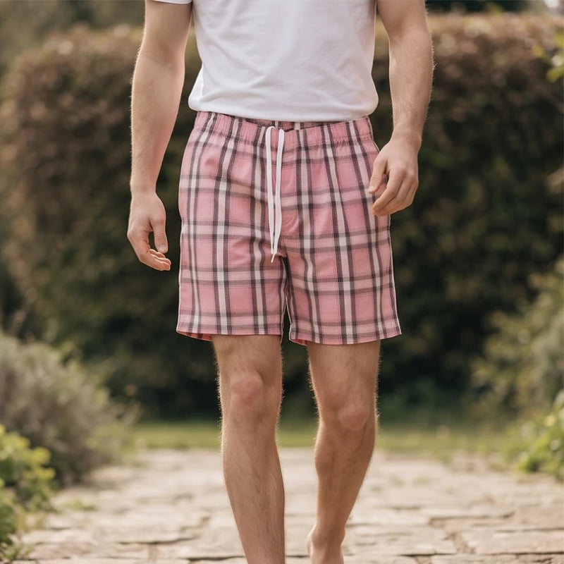 Model wearing Pink cotton shorts outdoors - 2