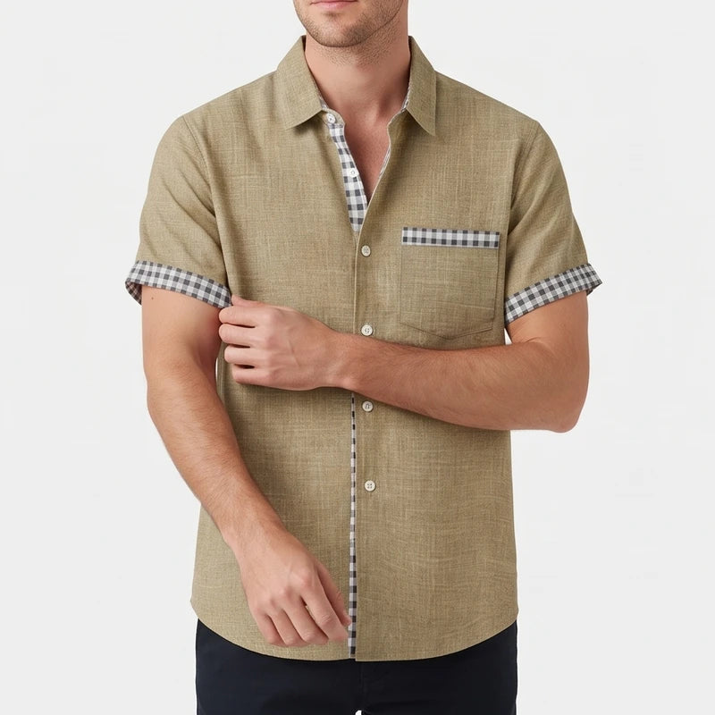 Khaki shirt on an off-gray studio background - 2