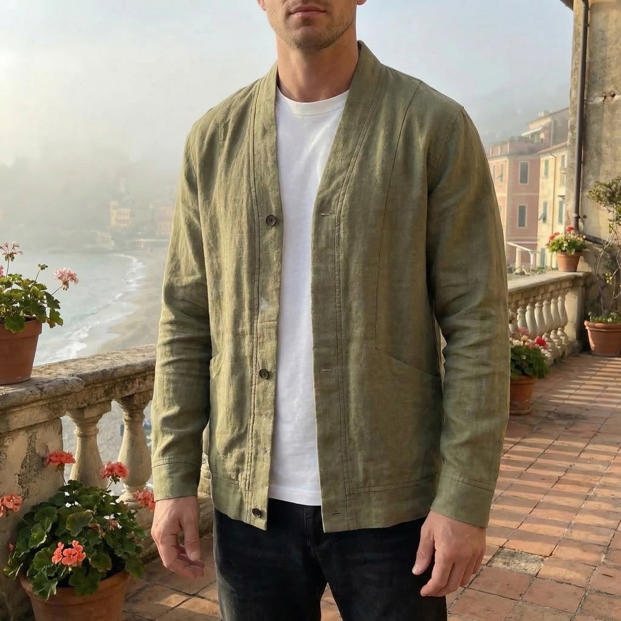 Carrick Men's Linen Cardigan Overshirt