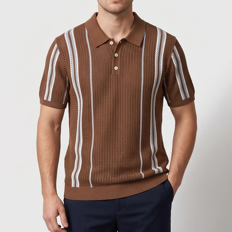 Brown polo on an off-gray studio background - 3