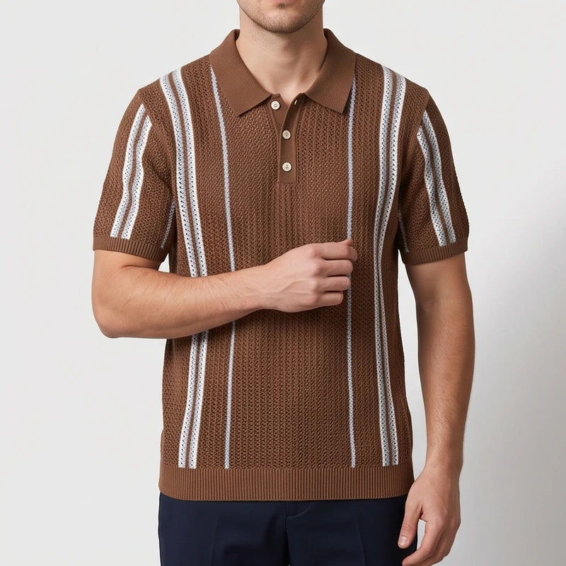 Brown polo on an off-gray studio background - 4