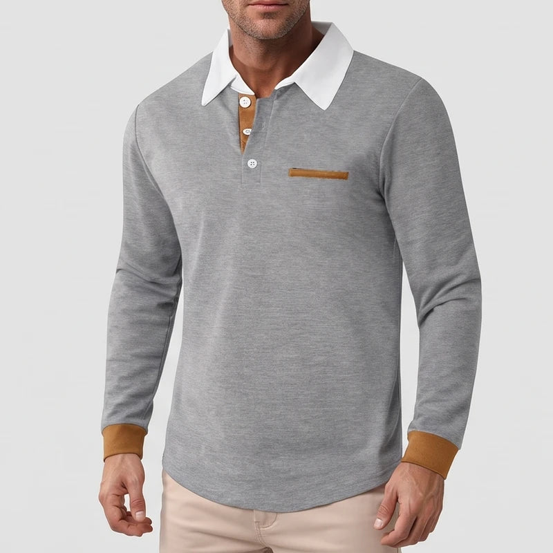 Gray polo on an off-gray studio background - 2