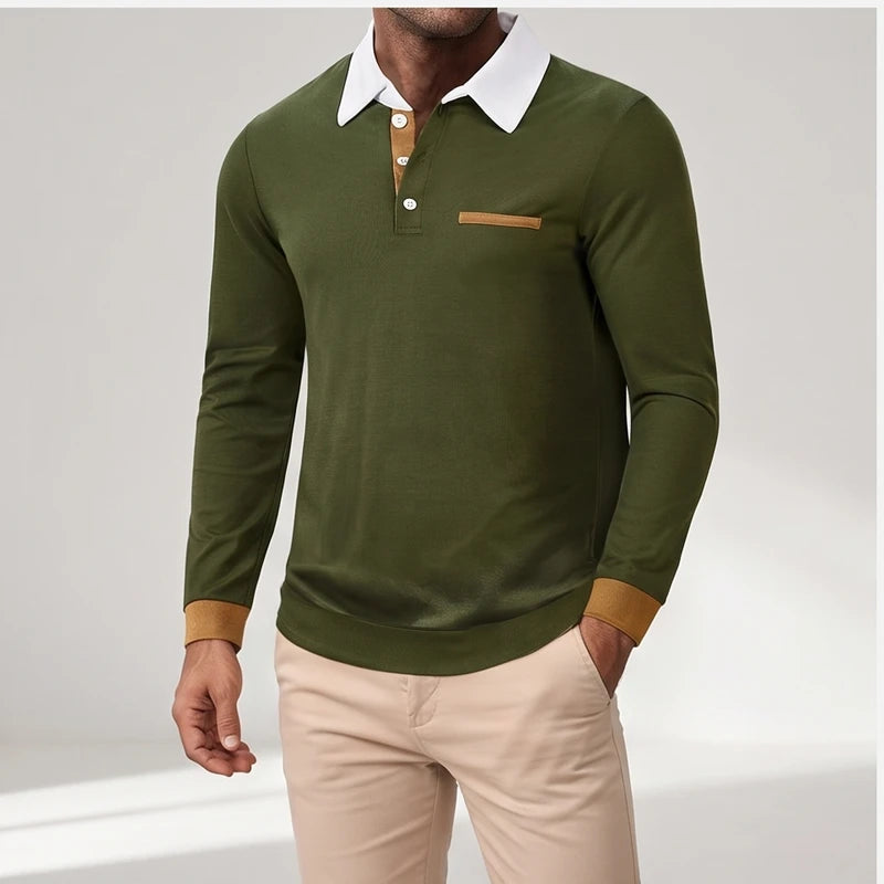 Green polo on an off-gray studio background - 2