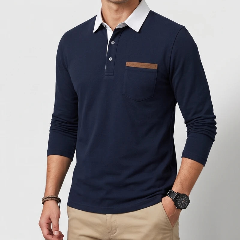 Navy Blue polo on an off-gray studio background - 2