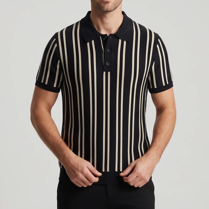 Black shirt on an off-gray studio background