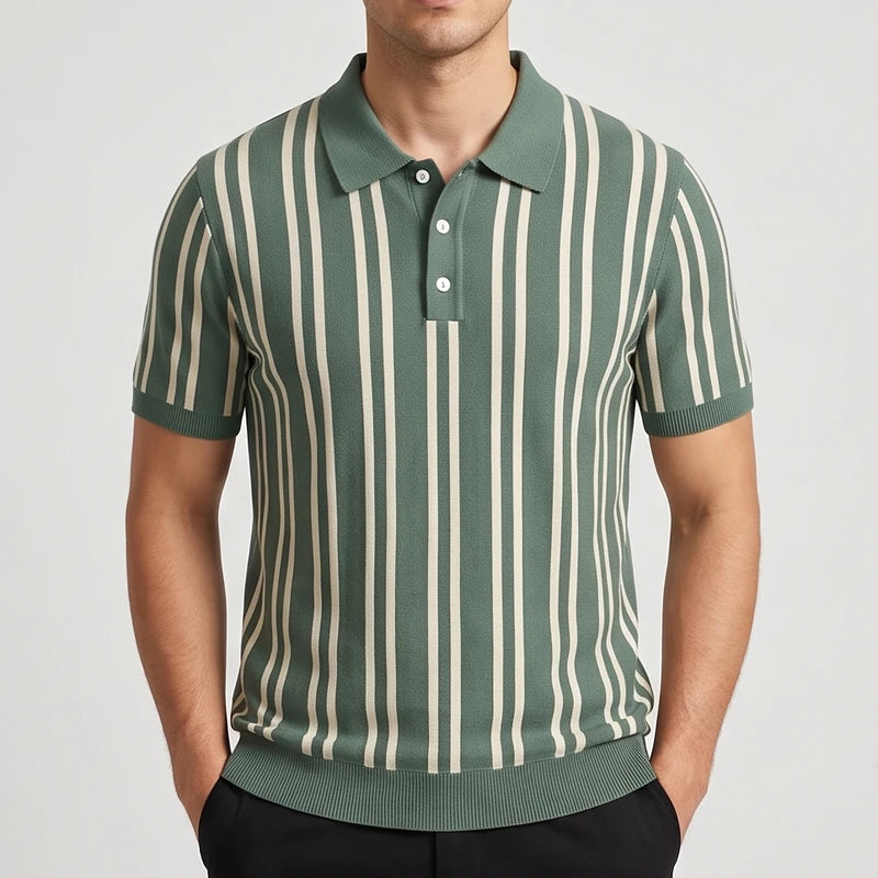 Green shirt on an off-gray studio background