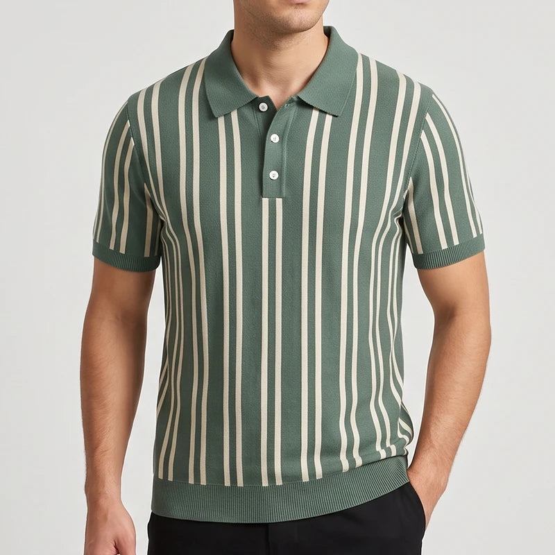 Green shirt on an off-gray studio background - 2