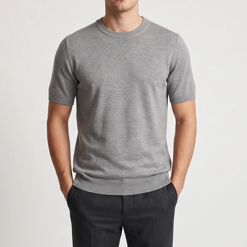 Dark Gray sweater on an off-gray studio background
