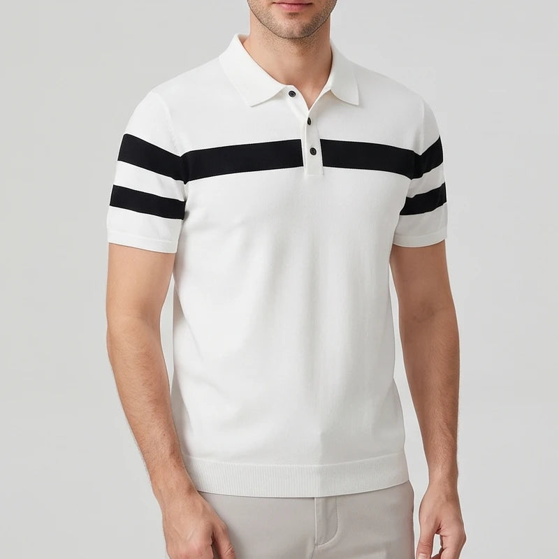 White silk polo on an off-gray studio background - 2