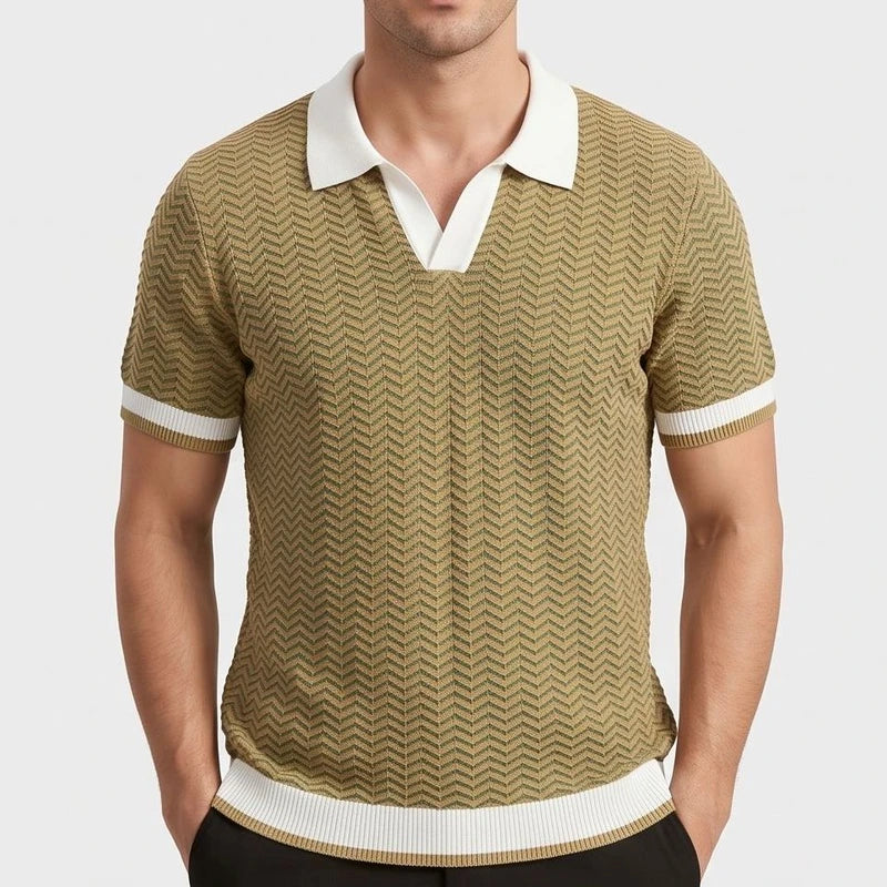 Khaki silk sweater on an off-gray studio background