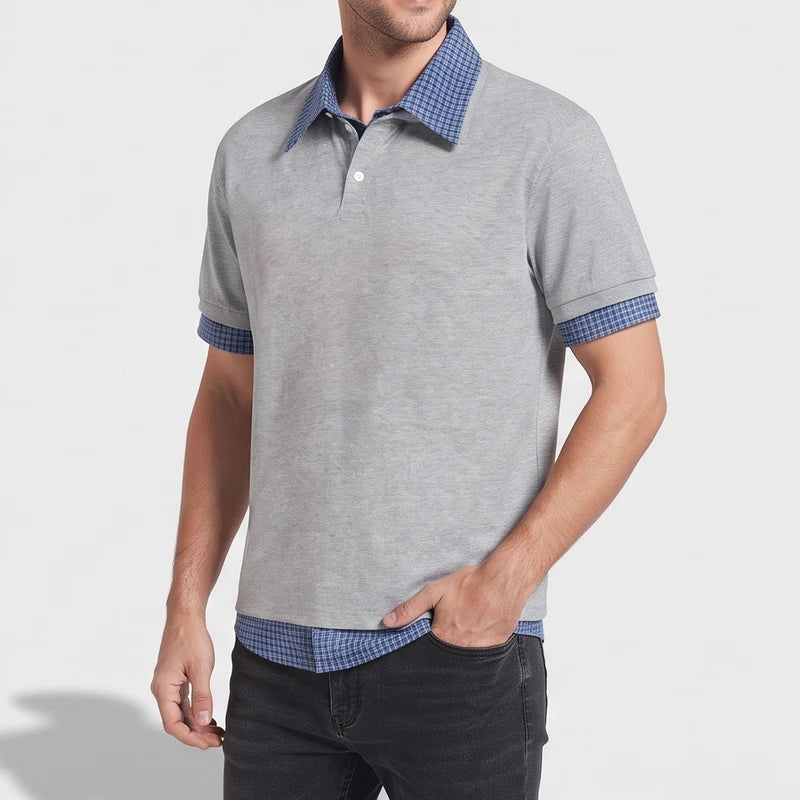 Model wearing Gray polo outdoors - 2