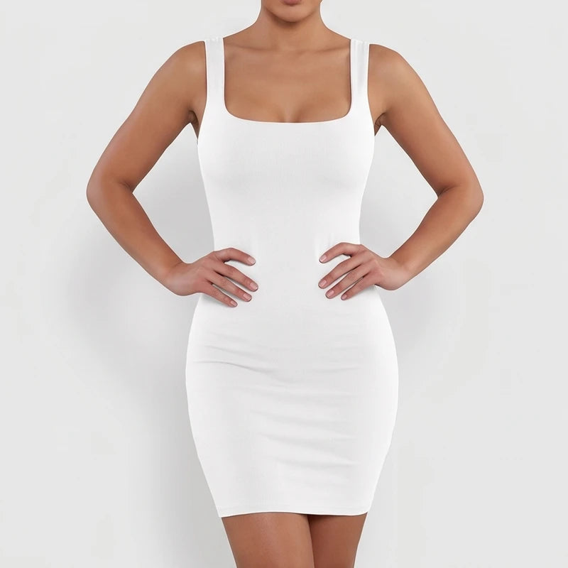 White dress on an off-gray studio background - 2